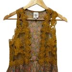 Self Esteem  Women Top M Gold Boho Floral Print Crochet Trim Indie Parisian Fairy Photo 4