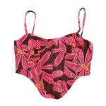 Pretty Little Thing Corset Size 6 US Pink Dipped Hem Flower Print Denim Top NWT Photo 0