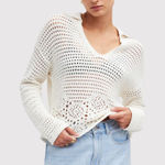 Madewell  Womens Sweater Beige Crochet Polo V Neck Long Sleeve Pullover Boho XS Photo 0