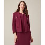Kasper  Womens Petite Stretch Crepe Shawl-Collar Open-Front Burgundy Blazer 10P Photo 1