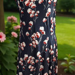 Tory Burch Navy Gray Floral MIDI Dress Size 10 Photo 0
