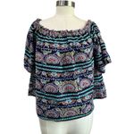 AQUA Off Shoulder Embroidered Boho Peasant Top Colorful Print Size M Photo 1