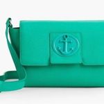 Talbots Green Pebble Leather Crossbody Handbag Purse Photo 0