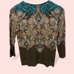 Talbots Cute olive teal cashmere blend Kashmiri swirl lightweight sweater Photo 3