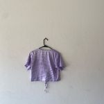 Romwe  lavender lilac purple short sleeve printed crop tie up top shirt Photo 6