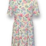 Vintage Dress Pastel Yellow Pink Granny Floral Printed Flowy Short Sleeve Midi Size M Photo 0