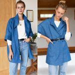 Emerson Fry Women’s Denim Layering Jacket Shell Button Front in Indigo Denim S Blue Photo 1