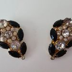 Vintage Large Black Rhinestone Gold Tone Metal Dress Clips Photo 0