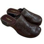 Liz Claiborne Women's Brown Leather Slip-On Clogs Embroidered Detail Photo 0