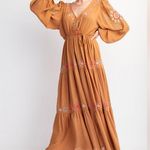 easel  Embroidered Camel Maxi Dress S Photo 15