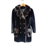 Vintage 60’s Borgana By Fairmoor Faux Fur Double Breasted Mid Length Coat Black Size M Photo 1