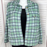 American Eagle Oversized Plaid Fleece Flannel Button Up Shacket Green Large Photo 0