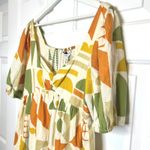 Gianni Bini  NWT Tory Linen Orange Green Geometric Print Mini‎ Dress Size 8 Photo 2