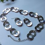 Pretty in Pink Silver and Pink Link Necklace Earrings Set Photo 4