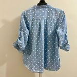 John Mark NWOT  Embroidered Polka Dot Cinch Tie Sleeve Blue Blouse Shirt Size M Photo 3