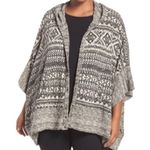 Lucky Brand Southwestern Bohemian Jacquard and Terry Hooded Snap Poncho Sweater Photo 6
