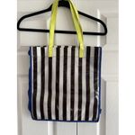 Henri Bendel  Brown Striped Tote Bag PVC Dog Walk Canvas Side Iconic Shop Photo 5