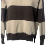 Pure Amici 100% Cashmere Brown and Tan Stripe Crewneck Cozy Cabin Holiday XS Photo 3