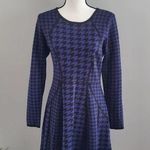 Ellen Tracy  Houndstooth Blue Black Circle Sweater Dress M Photo 0