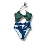 Beachsissi NWOT  Green Floral High-Waisted Cut Out Monokini Halter Swimsuit Sz XL Photo 1