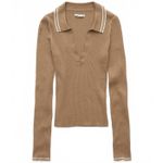 American Eagle AE Long-Sleeve Collared Polo Sweater Tan Sand NWT Medium Photo 1