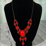 Elegant Red Statement Necklace Teardrop 19” Photo 0
