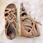 OTBT Nomadic Tooled Leather Wedge Lace Up Gladiator Sandals Zip Sz 6.5 Tan/brown Photo 0