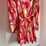 Nicole Miller  NY Pleated Mini Dress Size L Multicolor Abstract V-Neck Photo 7