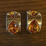 St. John 💕💕 Clip On Earrings ~ Gold with Amber Stones NWOT Photo 1