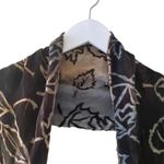 Ladies Velvet Double Sided Leaves Print Soft Long Fringe Scarf One Size Gray Photo 2