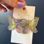 Unlisted Butterfly Colorful Rainbow Silver String Earrings Hook Statement Nature Photo 1