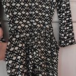Boden Amy Jersey Midi Dress Black White 3/4 Bell Sleeve Floral Size 6 Belted Photo 4