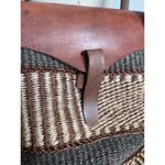 Handmade Rare Sisal Woven Striped Tote Bag with Leather Flap Double Handles Photo 4