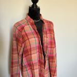 Free People  We The Free Summer Daydream Plaid Button‎ Down Tunic Top XS Red Pink Photo 2