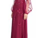Theia Adora Beaded Sheer Sleeve Gown Fig Burgundy Red Size 4 NWT Photo 1