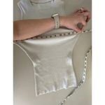 Bebe White Silver Metallic Sleeveless Turtleneck Shirt Tank Top M Y2K Futuristic Photo 4
