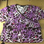New Animal Print Scrub Top 2 Pockets Cotton Small Purple Photo 4