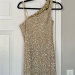 La Femme Gold Full Sequin One Shoulder Maxi Dress Photo 7