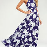Lulus Valley Isle Royal Blue Floral Print Maxi Dress SIZE S Photo 0