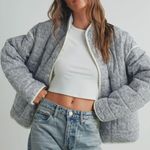 Boutique Quilted Coat Light Blue And White  Photo 1