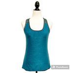 Athleta Teal Grey Black Stripe Metallic Ruched Racerback Shelf Bra Tank Small Photo 3