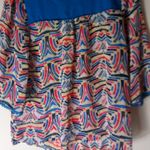 Umgee  L Geo Patterned Peasant Top in Bright Blue Orange Yellow Photo 1