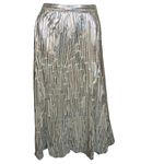 Maeve Anthropologie  Metallic Silver Gold Accordion Pleat Midi Skirt Size 4 Photo 4