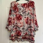 Soft Surroundings Blouse Floral Tassel Pom Pom Trim Tiered Boho Festival Size XL Photo 0