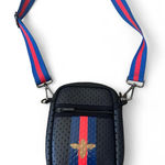 Parker & Hyde Queen Bee Crossbody Bag – Navy Perforated w/ Stripe Strap Black Photo 0