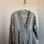 ZARA  Boho Tiered Flowy Mini Dress Sz Small Loose Fit Lace‎ Green Tie Photo 3