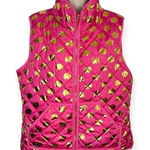 Simply Southern Pink Sleeveless Gold Elephant Print Puffer Jacket Size L Photo 0