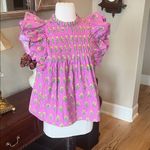 Ultramarine Bella Top Purple Yellow Flowers Double Ruffle Sleeve Photo 1