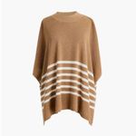 J.Crew  One Size Tan White Mock Neck Poncho Stripe Pullover Sweater Kimono Sleeve Photo 1