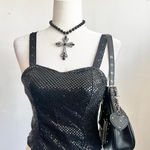 Black Sequin Bustier‎ Crop Top, Y2K, Clubwear, Festival, Edgy, Retro, Small Photo 0